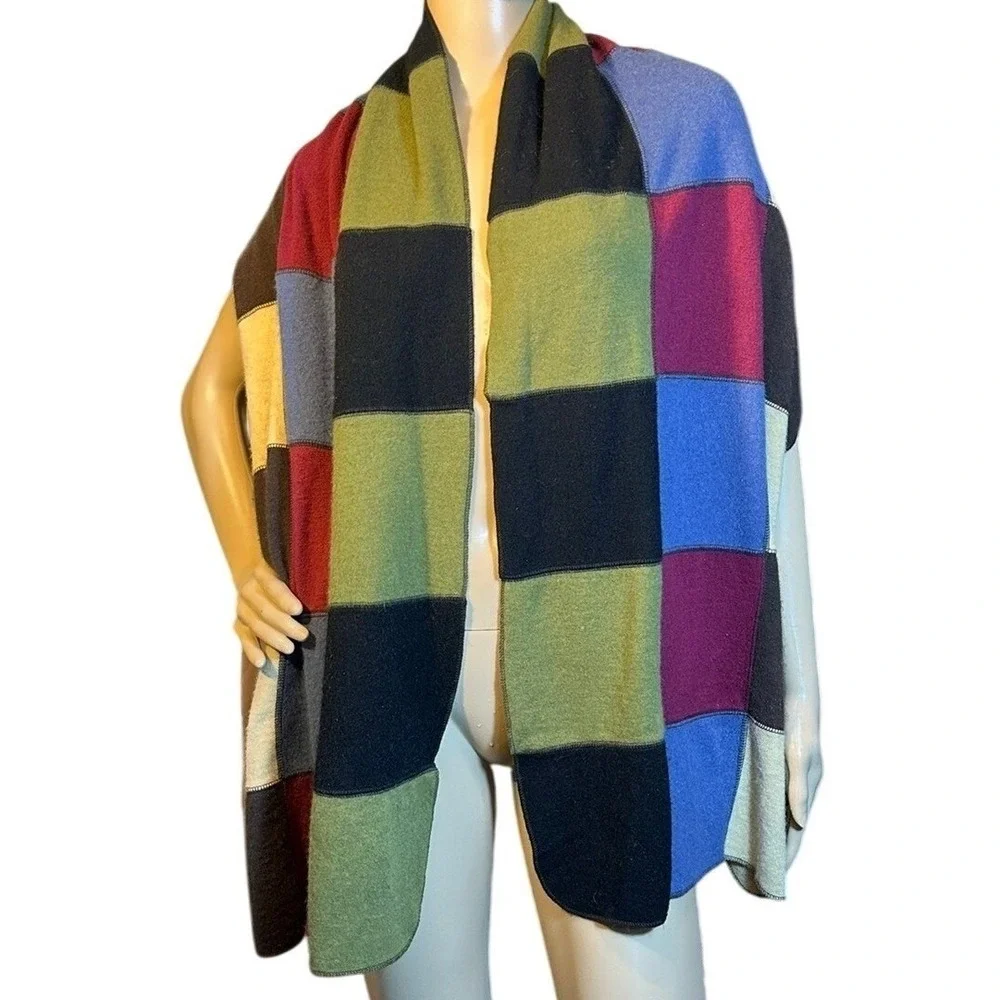 Carolina Amato Wool Angora Patchwork Scarf Wrap Shawl‎ Multicolored Boho
